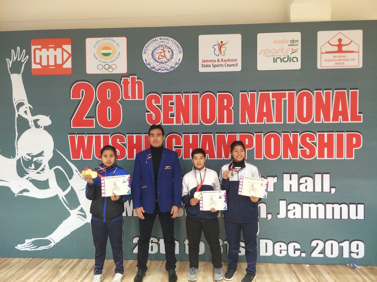 EasternSentinel's tweet photo. #GoldRush
Arunachal Wushu team bagged #4golds, #1silver in the 28th Sr Natl Wushu Championship at Jammu University, J&amp;K  from Dec 26-31.

Debutant #NyemanWangsu bagged 3 gold medals.  #OniluTega also won a gold while #MepungLamgu won silver medal in the women events. https://t.co/IY6pXjgl3B