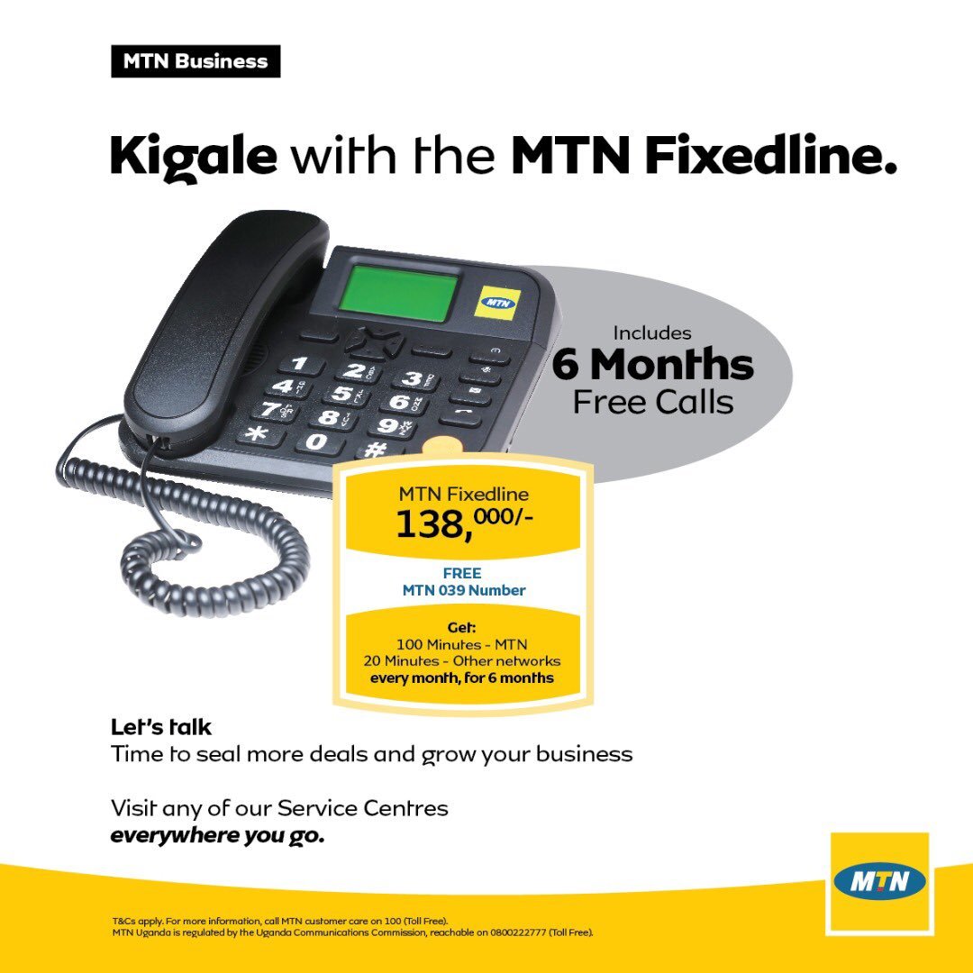 mtnug's tweet photo. DID YOU KNOW?
With the new Kigale starter pack offer, your business gets the #MTNFixedLine phone,100 MTN minutes and 20 other network minutes every month for 6 months, at only 138,000/-.
Letβs talk. The #KigaleFixedLine is available in all service centers.
#MTNBusiness https://t.co/J6rs0VeJ3S