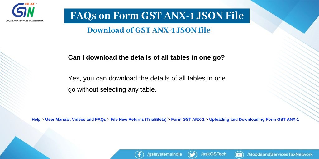 GSTMan_'s tweet photo. FAQs on Online Upload and Download of Form GST ANX-1 JSON File
Link for FAQs: https://t.co/I13flnOiEB
#GSTN #GST #Newreturns #faqs #gstreturn #gstupdates https://t.co/QvsLjQWhj0