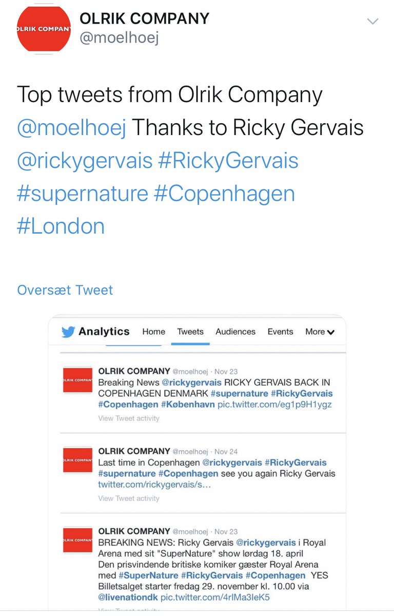 moelhoej's tweet photo. Bedste tweet fra Olrik Company @moelhoej i december måned 501.325 som har set disse med Martin Thorborg @thorborg og Ricky Gervais @rickygervais Godt nytår @Twitter #dkmedier #martinthorborg #RickyGervais #supernature #startup #iværksætter #SoMe Happy New Year #olrikcompany 🥂 https://t.co/51F8ZwF2PL