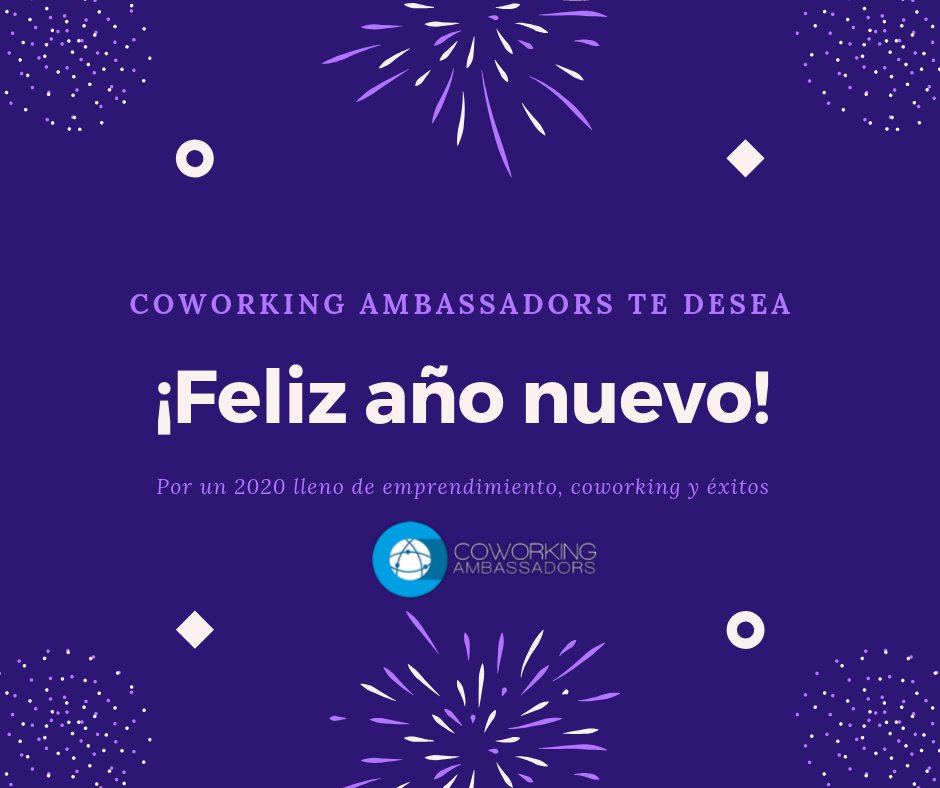 CowoAmbassadors's tweet photo. ¡El equipo de #CoworkingAmbassadors quiere desearte un #FelizAñoNuevo!

Por un 2020 lleno de #coworking, #emprendimiento, #startup y #networking 😜👏🏻 https://t.co/5xDLPSUNK2