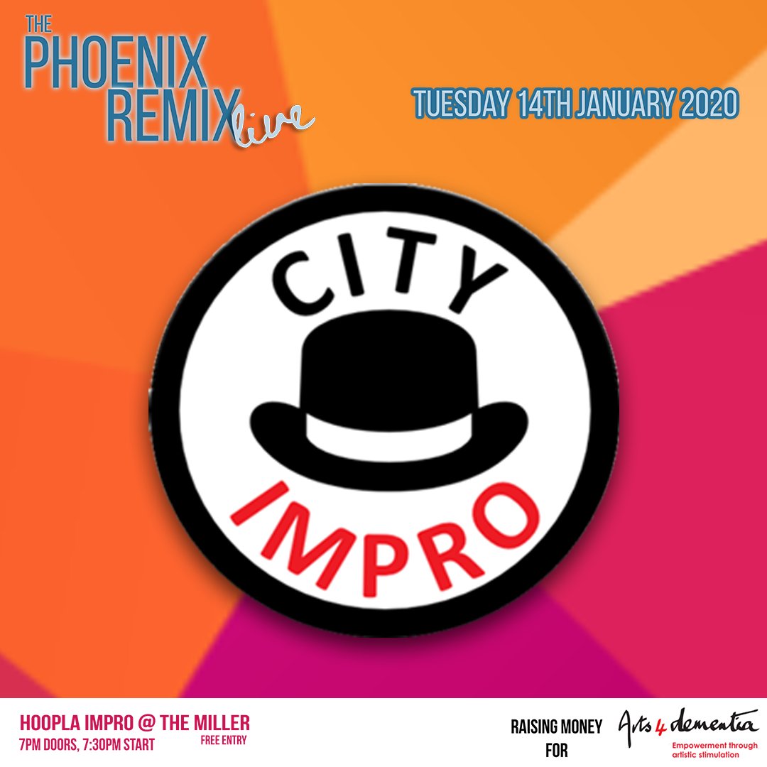 ThePhoenixRemix's tweet photo. Improv sets From @CityImpro  @BlueberryImprov, Track 96 and  @PPimpro on the 14th #January. Hip hop, twoprov, short form and sketch mixed with Improv all under one roof!

Starts 730pm at @hooplaimpro @themillerpub raising money for @Arts4Dementia

#improv #comedy #London #show https://t.co/yO6p27PQ1R