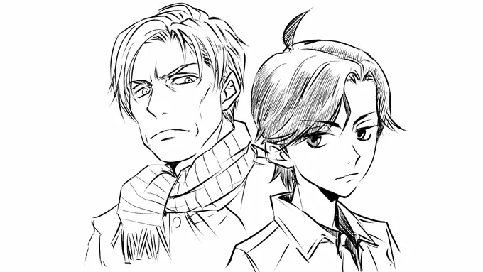 【年末恒例リクエストらくがき】
一枚描くのに時間がかかる。
描きやすいところから描いていく。

チャールズ(元デヴィッド:パパ)とデヴィッド(元アダムにして6代目ジョエル拝命:息子)
『BLOOD♯』より 