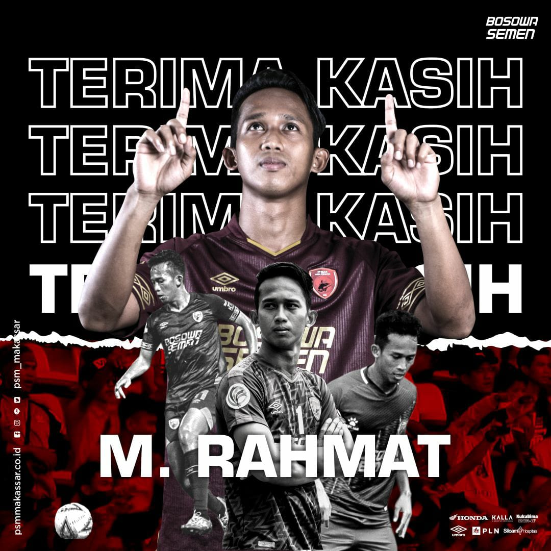 Ada yang datang dan ada yang pergi. Tapi akan selalu ada di hati❤!

PSM Makassar resmi melepas M Rahmat. Terimakasih atas pengabdian selama 11 tahun. Semoga sukses di tempat yang baru. Ewako!

#EwakoPSM