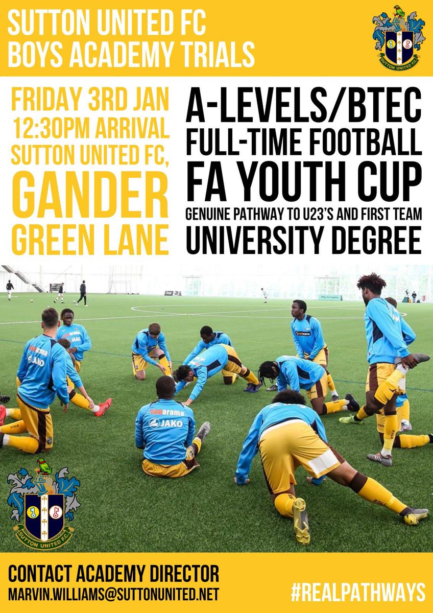 sutton_academy's tweet image. ‼️3 DAYS TILL OUR TRIALS‼️ 

Register now.......!!! 

#Academy #SuttonFC #Trials #RealPathway #Education #ALevels #BTEC #UniDegree 

@suttonunited