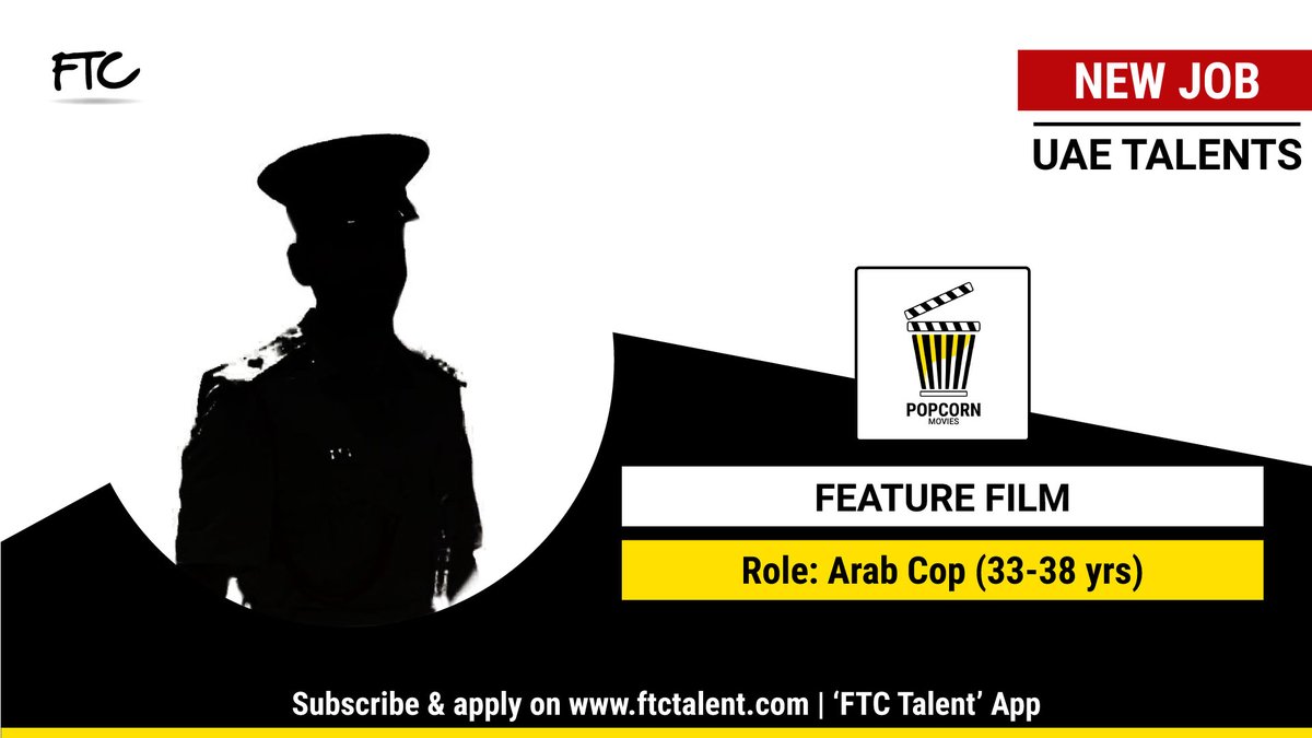 FTCTalent's tweet photo. Male Actor as an Arab Cop: We are seeking for a #MaleActor with good #Physique within the age of 33- 38 years to play the role of an #ArabCop for an Untitled #FeatureFilm.

Web: https://t.co/C2tbHS15m9

#UAETalents #FTCTalent #PopCornMovies #UAE #UnitedArabEmirates #Arab #Cop https://t.co/kpzwZ89dcf