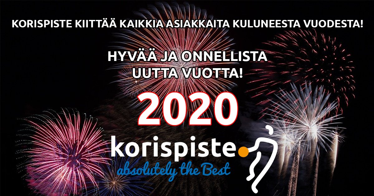 Korispiste kiittää kuluneesta vuodesta ja toivottaa onnellista uutta vuotta 👍

Uudenvuoden aukioloajat
Ti 31.12. 10-16
Ke 1.1. myymälämme on suljettu.

#Korispiste