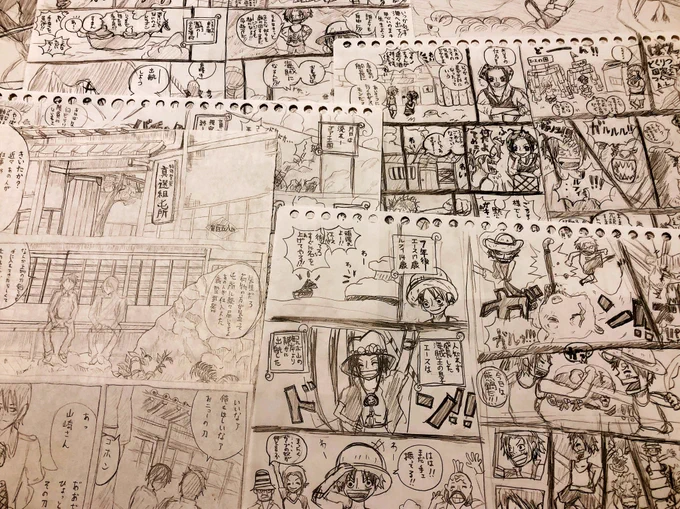 実家帰って過去の絵を漁ってたら、中学の頃必死になって模写してた時の漫画が出てきた。ONEPIECEと銀魂が好きな女の子だったんだね。この頃のほうが…… 
