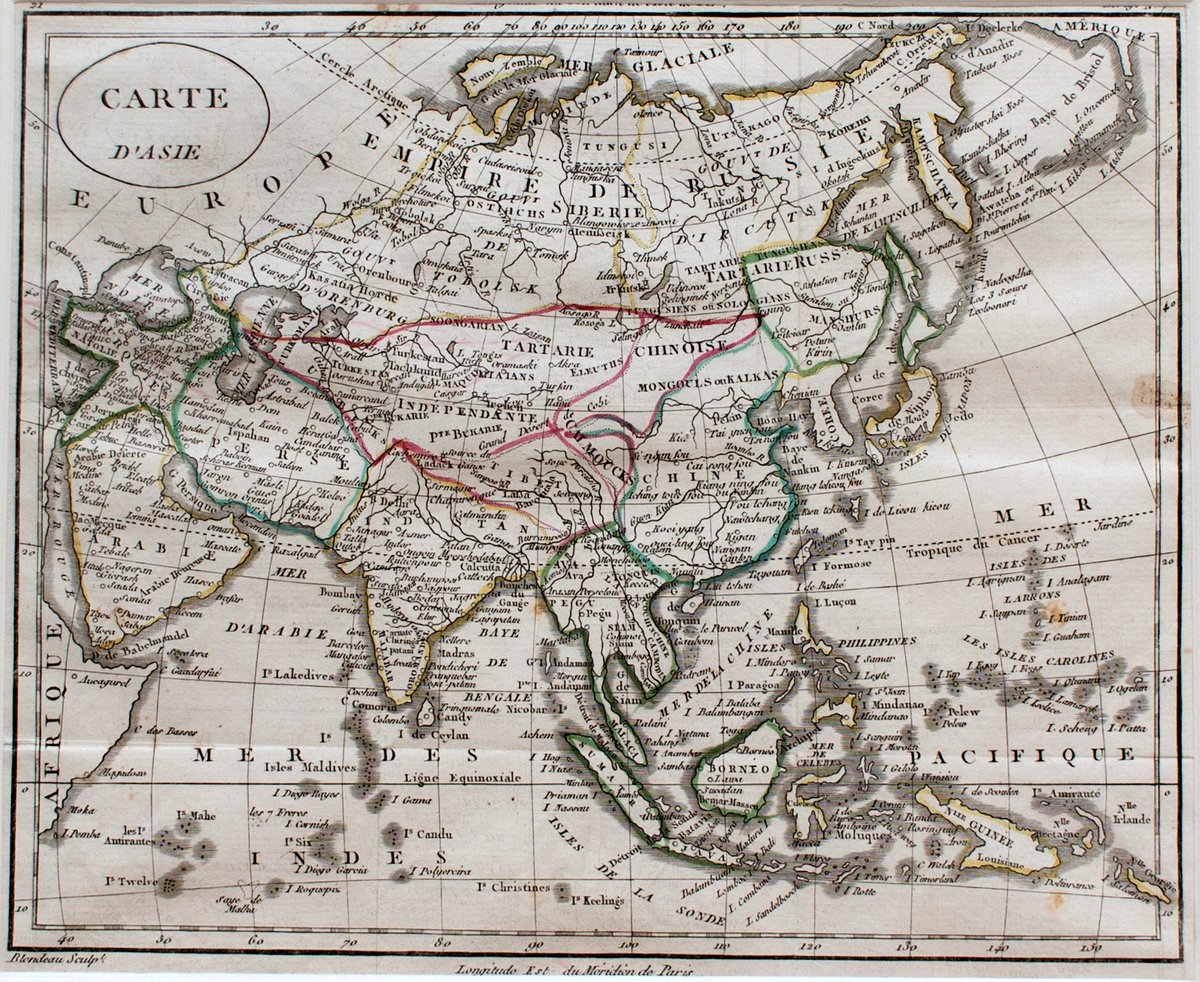OjasArt's tweet photo. CARTE D’ ASIE
1805 map of Asia with portions of the Middle East and Russia, Published by Guthrie.
Map shows China, Indostan, Siam, Persia, Japan, Empire of Russia, Mongol location and South Asian Islands. 
The current exhibition, India: A Mapful Story https://t.co/j4VA13SCtQ