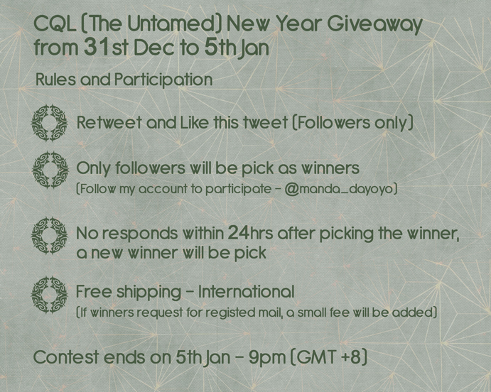 manda_dayoyo's tweet photo. Hey everyone~ I'm doing a CQL (The Untamed) New Year 2020 Fanmerch Giveaway! Come &amp; participate!

1. Like &amp; retweet❗️ 
2. Only followers will be pick as winners (Follow my acc to join)❗️

23 random winners will receive the prizes~ Good luck! °✧���(⁰▿⁰)◜✧° #陈情令 #TheUntamed https://t.co/3H7Ov1h8Kg
