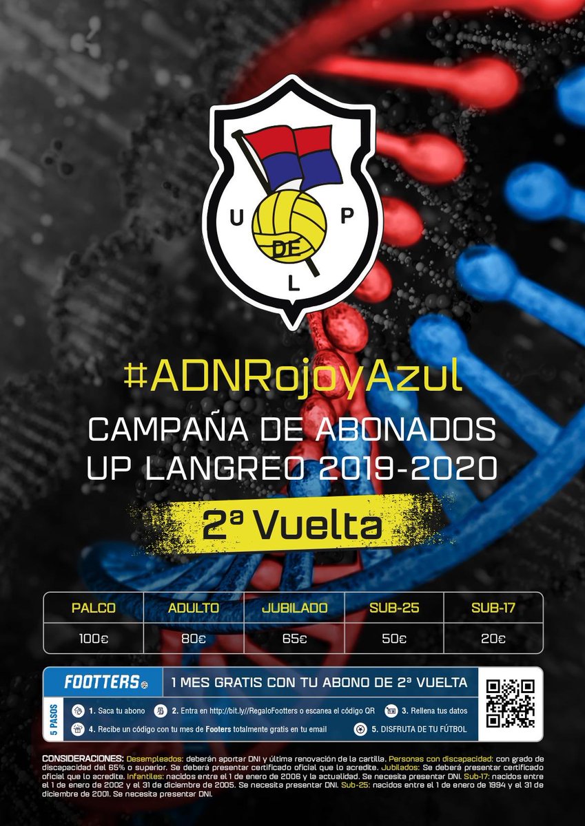 CAMPAÑA DE ABONADOS  SEGUNDA VUELTA | #ADNRojoyAzul 🧬 2.0

1️⃣ Mantenemos los precios de la 2ª vuelta de la temporada 18/19

2️⃣ ¿Cómo adquirir vuestro abono? 👇
🏟 Oficinas del Nuevo Ganzábal
📆 Lunes a viernes
⏱ 17:30 a 19:30

3️⃣ Mes gratis de @footters 

#TamosXuntosNesto 🔵🔴