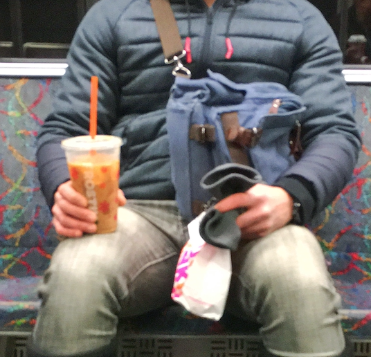 Munchkins on the T! He's so ruggedly handsome we had to stop at <a href="/dunkindonuts/">Dunkin'</a> to get our own Munchkins! #MBTA #RedLine #DunkinDonuts <a href="/DunkinBoston/">Dunkin' Boston</a> #Hottie bit.ly/39rPudH