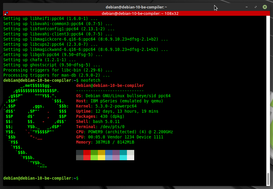 Debian 10 PPC64 Big Endian instance running on Power9 Istance