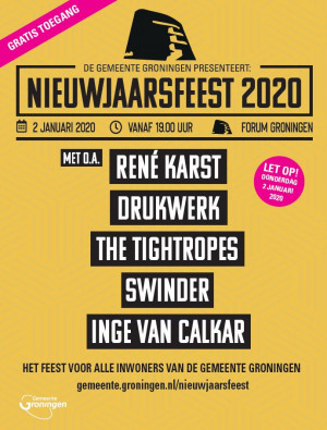 NIEUWJAARSFEEST 
Naast muziek ook stand up comedy, Groninger films, karaoke en een silent disco. Met o.a. <a href="/swindergrunn/">Swinder</a>, <a href="/ingevancalkar/">Inge van Calkar</a>, <a href="/TheGivenHorse/">The Given Horse</a>, Diederik Idema Jazz en Journeymen Soundsystem. Gratis toegang! Donderdag in het <a href="/forum_groningen/">Forum Groningen</a> 
bit.ly/2ZFTWkU