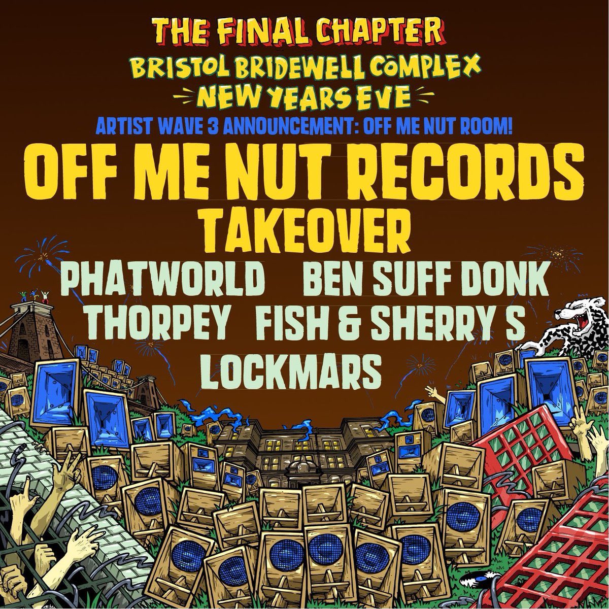 Tonight all roads lead to the Bridewell Complex! You’d be mad to miss this one 😈 Going to be a NYE to remember 🤮 #NYE2019 #drumandbass #jungle #rave #party #Bristol #Lockmars #offmenut