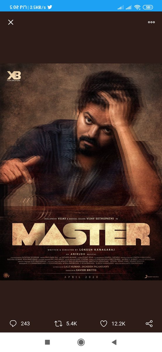 KuttyMano18's tweet photo. #Master #Thalapathy64FirstLook #Thalapathy64FLday #Thalapathy64 @actorvijay @xavierbrittoPF  @Dir_Lokesh  @MalavikaM_  @anirudhofficial @Vijay64FilmOff https://t.co/FFRkwGNsFe