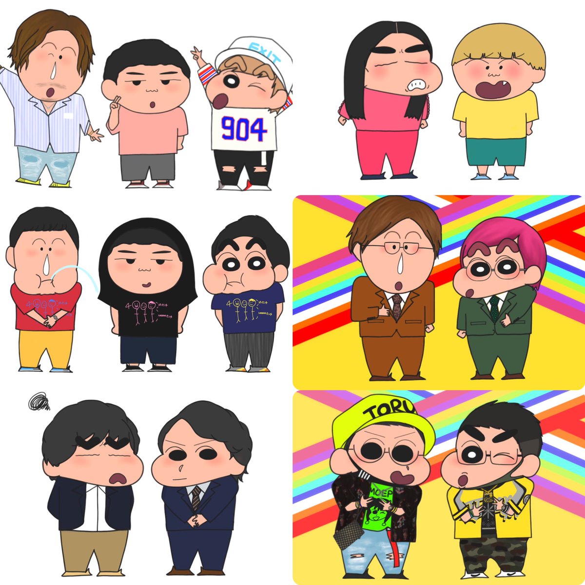 おせき 19年描いた絵をまとめました 就活終わってから 下半期に例年よりたくさん描けた気がします クレヨンしんちゃん チャラヨンしんちゃん お笑い芸人 コラボ