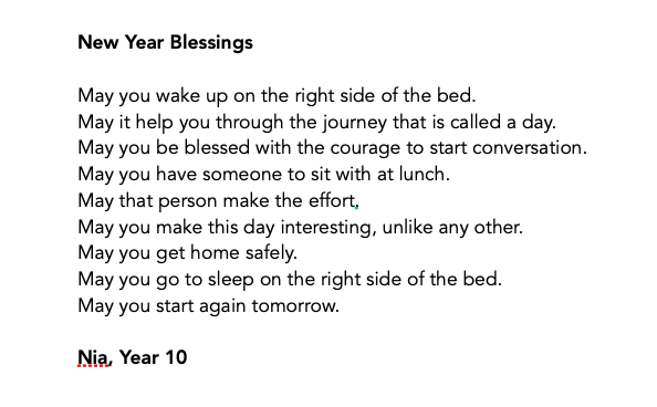 RooneyRachel's tweet image. A New Year blessing for you all, written by one of the students on my Autism &amp;amp; Poetry project last year.