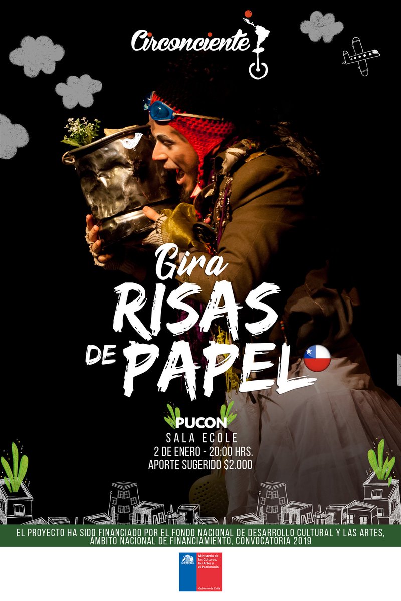 🇨🇱 ¡Hola Pucón! Este jueves única función de la obra chileno - mexicana #Risasdepapel en Sala Ecole. L@s esperamos 🤡🌱🖖🏽 gracias <a href="/culturas_cl/">Ministerio de las Culturas</a>
cc: @ko_panqui <a href="/losinfantes/">LOS INFANTES</a>
.
.
.#clown #Ilustración #teatrogestual #pucon #pucón #villarrica