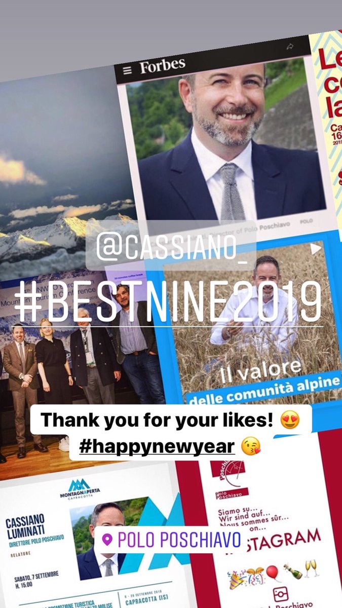 Cassiano_'s tweet photo. My year on #instagram!
Thanks to all for your likes! #2019bestnine
A year dedicated to #PoloPoschiavo, #AlpFoodway #Interreg #AlpineSpace, #EUSALP, #Valposchiavo #OrganicSmartValley.
Looking forward to an exciting and stimulating #NewYear! Welcome 2020 https://t.co/Sx0lHXlCtI