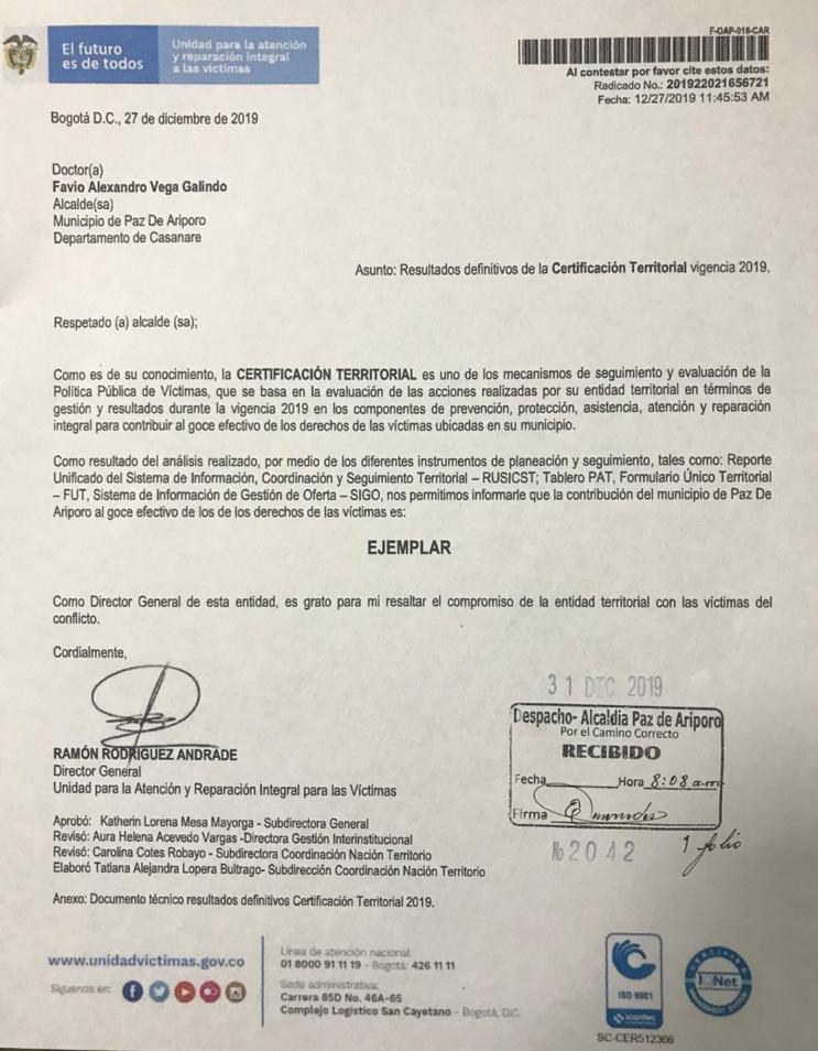 AlcaldiaPZA's tweet photo. Hasta en los últimos días de su gobierno, el #Alcalde @FAVIOVEGAPAZ recibió reconocientos, este es el más reciente de la @UnidadVictimas donde califican el desarrollo de la política para esta población en su municipio como "Ejemplar" #ResultadosDeUnBuenGobierno https://t.co/fNgACw10CY