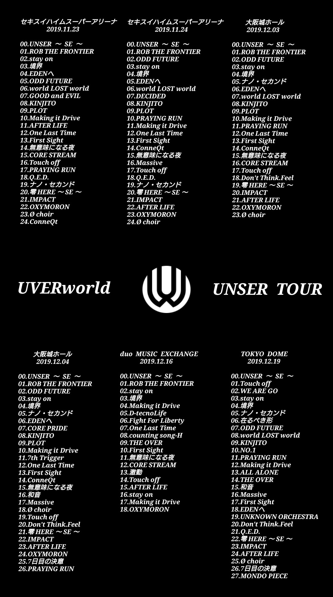 Shunya Uverworld Tourお疲れ様でした Unser Tour セトリ一覧