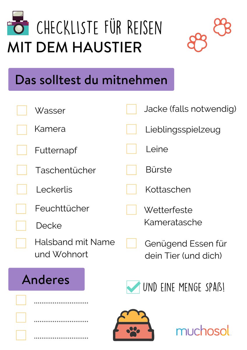 MuchosolDE's tweet photo. Wusstet ihr, dass bei Muchosol auch dein #Haustier herzlich Willkommen ist? 🐶❣️ Falls bereits die nächste #Reise mit eurem liebsten Vierbeiner ansteht, haben wir eine kleine #Packliste mit den wichtigsten Dingen zusammengestellt, damit nichts vergessen wird 🎒 https://t.co/JgIkl13SUm