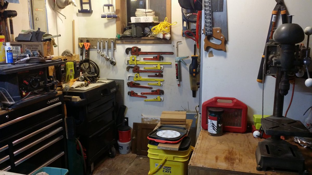 For those interested the workspace/tool room has advanced and cleaned up quite a bit of late--you only get to see the photogenic side for now the work bench is infested with wayward junk right now.