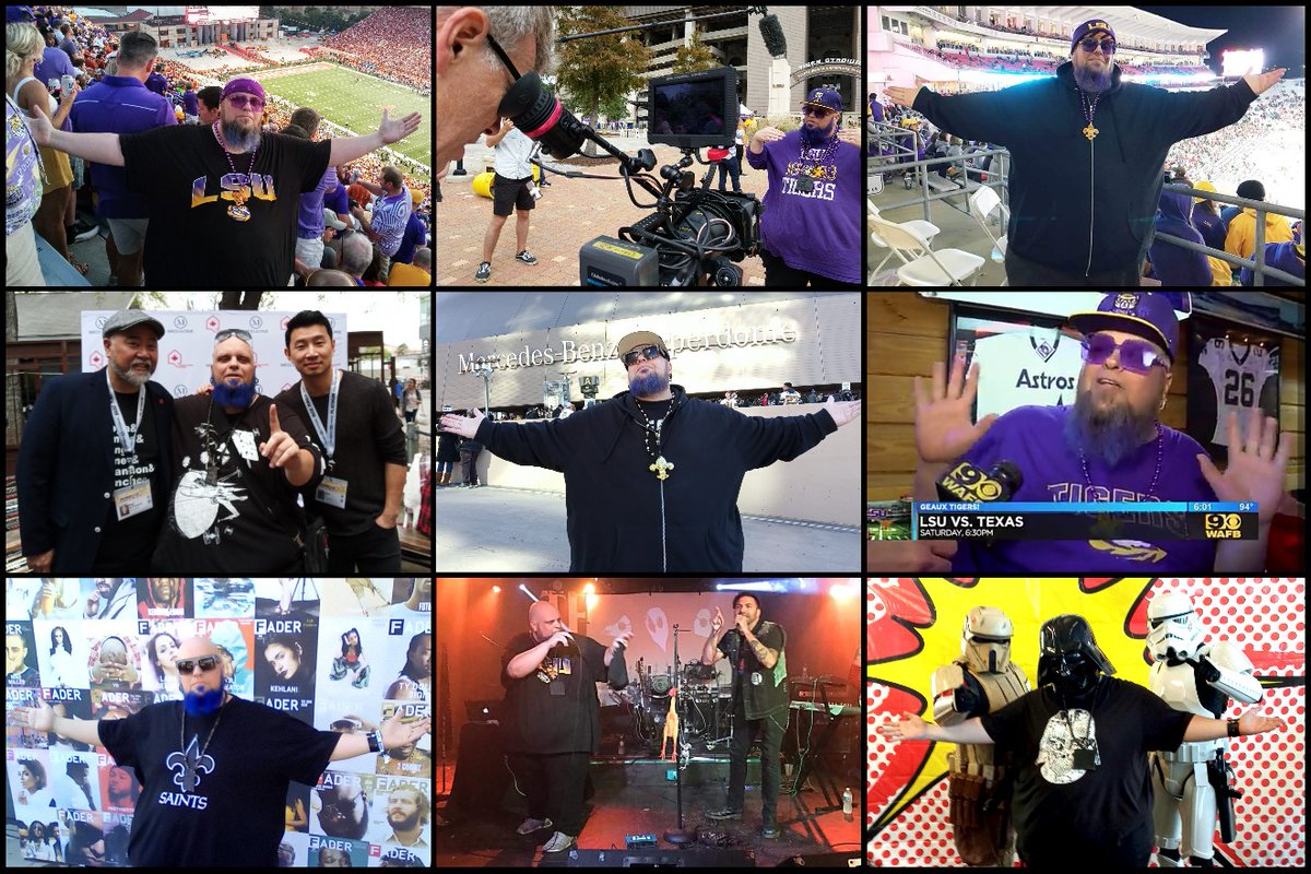 JazzOne's tweet photo. #Top9of2019 #LSUvsTEXAS, #LSUvsFLA with @CBSSports, #LSUvsOleMiss, met @bitterasiandude and @SimuLiu from my fav sitcom @KimConvenience, #NFCchampionship game, spoke with @JacquesDoucet for @WAFB9Sports, saw my @TheFader peoples, returned to stage with #EFC, Dorking on #May4th https://t.co/ExqWlavi0b