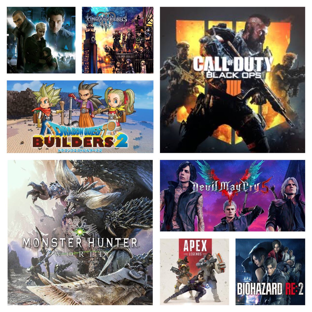 miriharu_96's tweet image. #2019年を雑に振り返る 
今年、今年もやった
✨PS4 ソフト✨

#codbo4 
#モンハンワールド 
#Apex 
#デトロイトビカムヒューマン 
#キングダムハーツ3 
#ドラクエビルダーズ2 
#デビルメイクライ5 
#バイオハザードRE2