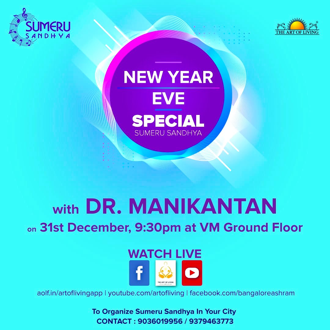 sundaranana's tweet photo. ๐ Happy New Year ๐
Join me in the Year Eve Special #SumeruSandhya @ 9:30 PM @BangaloreAshram tonight
LIVE on
#artoflivingapp
https://t.co/aPLnhNkiin
https://t.co/BUz7Wdkqw4 https://t.co/Mq3XmOAte9
