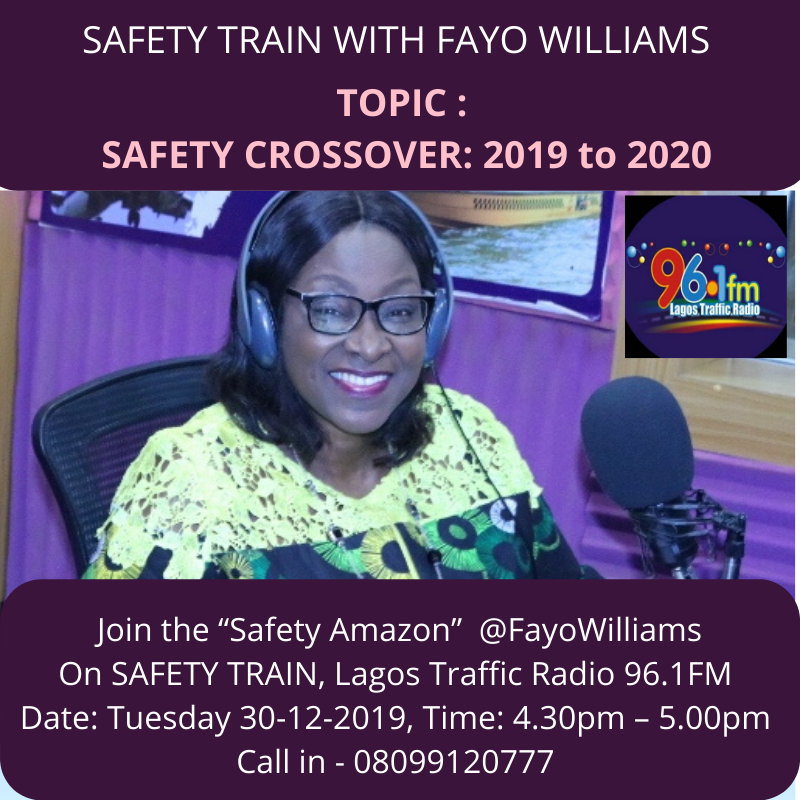 trafficbutter's tweet photo. VIA @simplyexponent1: Join the “Safety Amazon” @FayoWilliams on SAFETY TRAIN, Lagos Traffic Radio 96.1FM as we examine bad safety habits you should leave behind in 2019 and Safety habits you should imbibe in 2020 #SafetyTrain #Safetyheaven #SafetyatWork https://t.co/avypSZuOnS