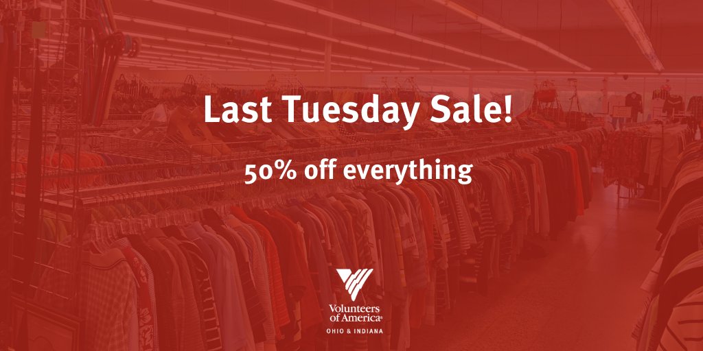 voathrift's tweet photo. Stores are open regular hours and it's half off Tuesday! 🎇That's a win-win for you! Start your New Year with awesome thrifted items for half the price. What will you find today? Share your finds with #voathrift. #newyearnewsale #halfoffsale #thrift  #thriftfinds 
#sale https://t.co/KpnLnCq6SL