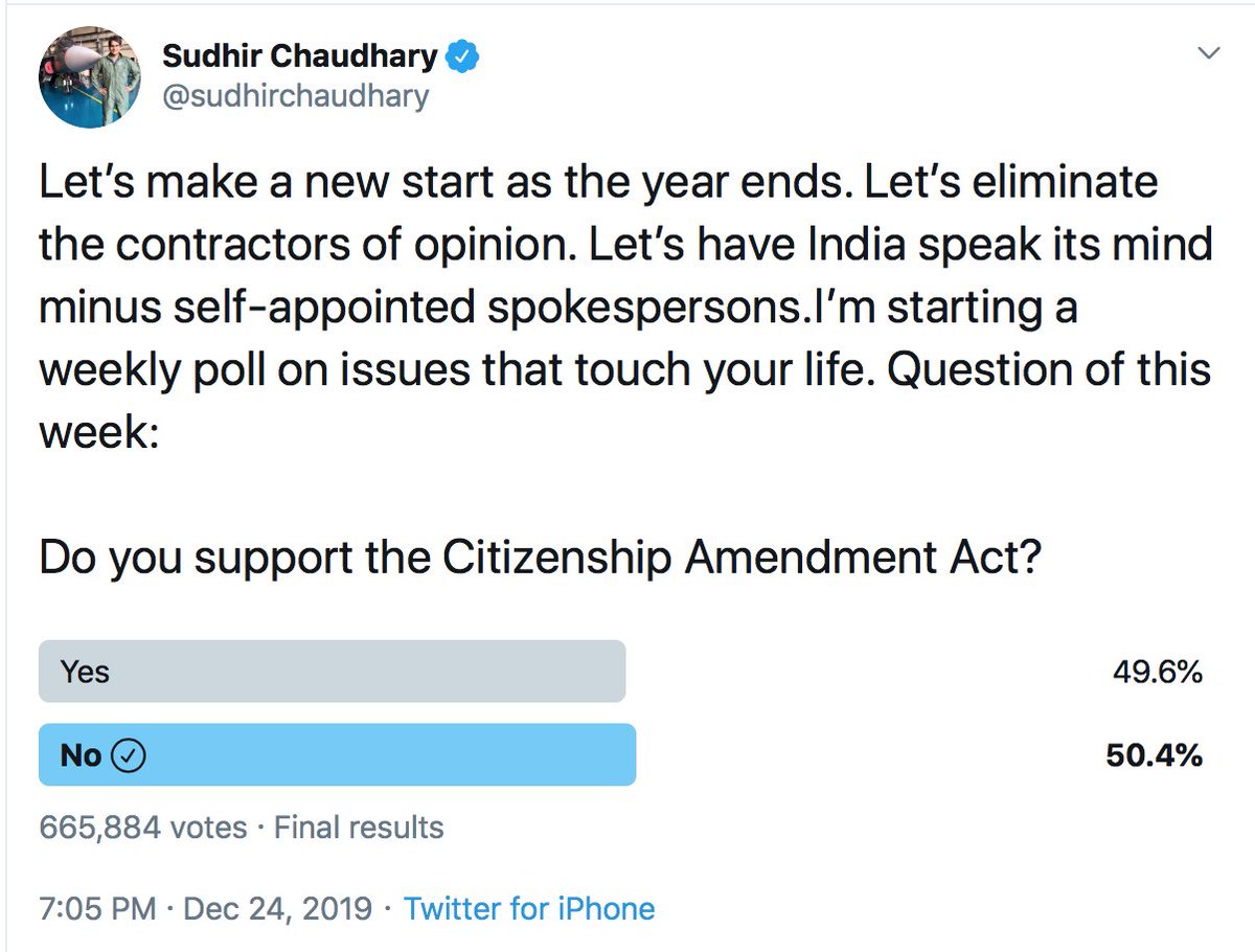 thepeeinghuman's tweet photo. INDIANS finally WON this poll by a very narrow margin inspite of poll infiltration by ISI and Islamabad to help the Urban Jinnah/ Urban Nazi/ tukde tukde gang of BJP/RSS and Modia.
Bohot bohot mubarkaaaaaaan desh premiyo! 

#Sudhir_Chaudhary_ISI_Agent 
#SudhirDontCry https://t.co/1E8Vwqh1Pa