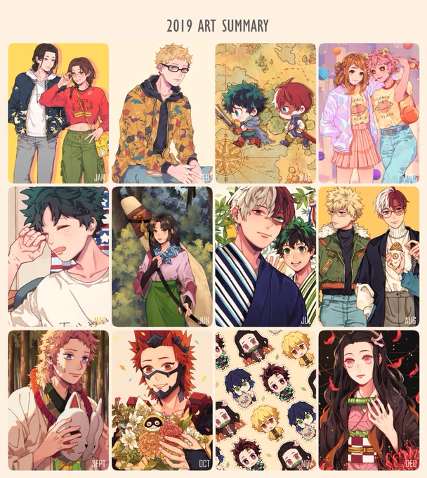 2019 art summary!! I think I improved a bit? Still just faces though but some attempts at backgrounds have been made so that's good ?? This year has been hard on my hand so I hope 2020 is kinder ? 