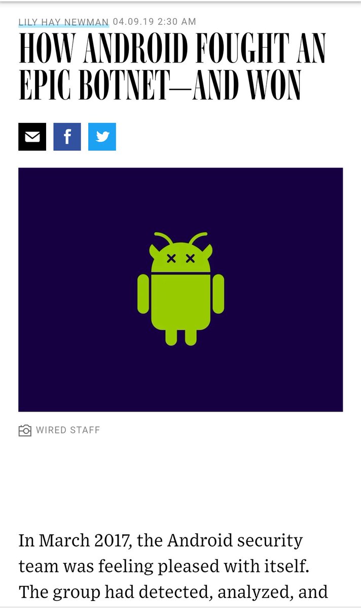 Screenshot of the Wired article "How Android Fought an Epic Botnet—and Won"