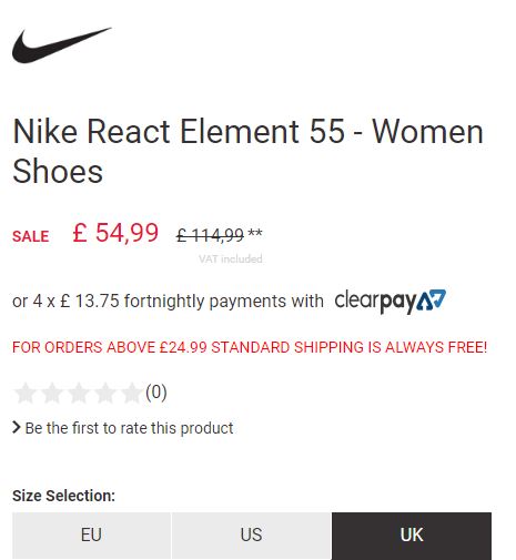 3rod2's tweet image. عرض نهاية السنه من متجر فوت لوكر بريطانيا بنص السعر نايك ريأكت إليمنت النسائي ب £ 54,99 يعادل 273 ريال #راس_السنه_الميلاديه footlocker.co.uk/en/p/nike-reac…