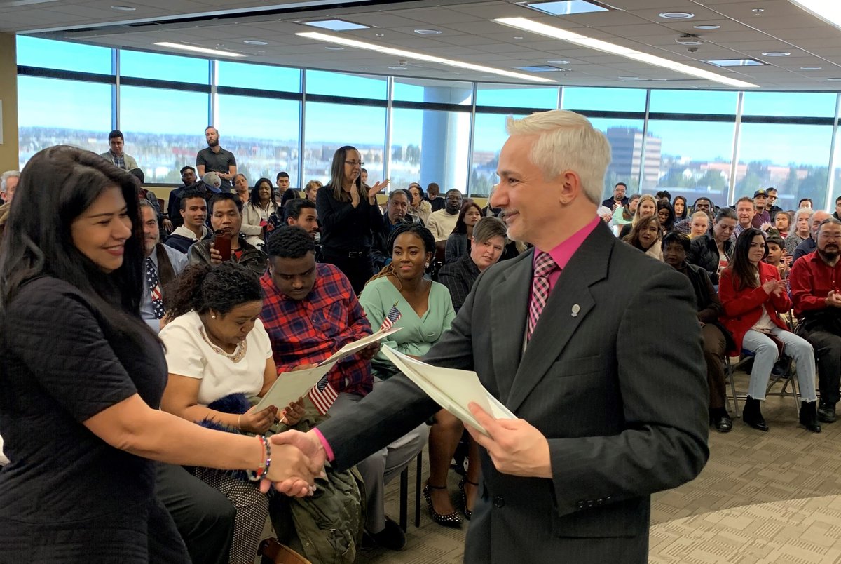 Maru, from #Venezuela who lives in #Denver, became a #NewUSCitizen <a href="/USCIS/">USCIS</a>. Her #NewYearResolution is to be happy, healthy and prosperous. In Venezuela, to celebrate, her mama makes lentil soup, a leg of pork and ensalada de gallina chicken salad.