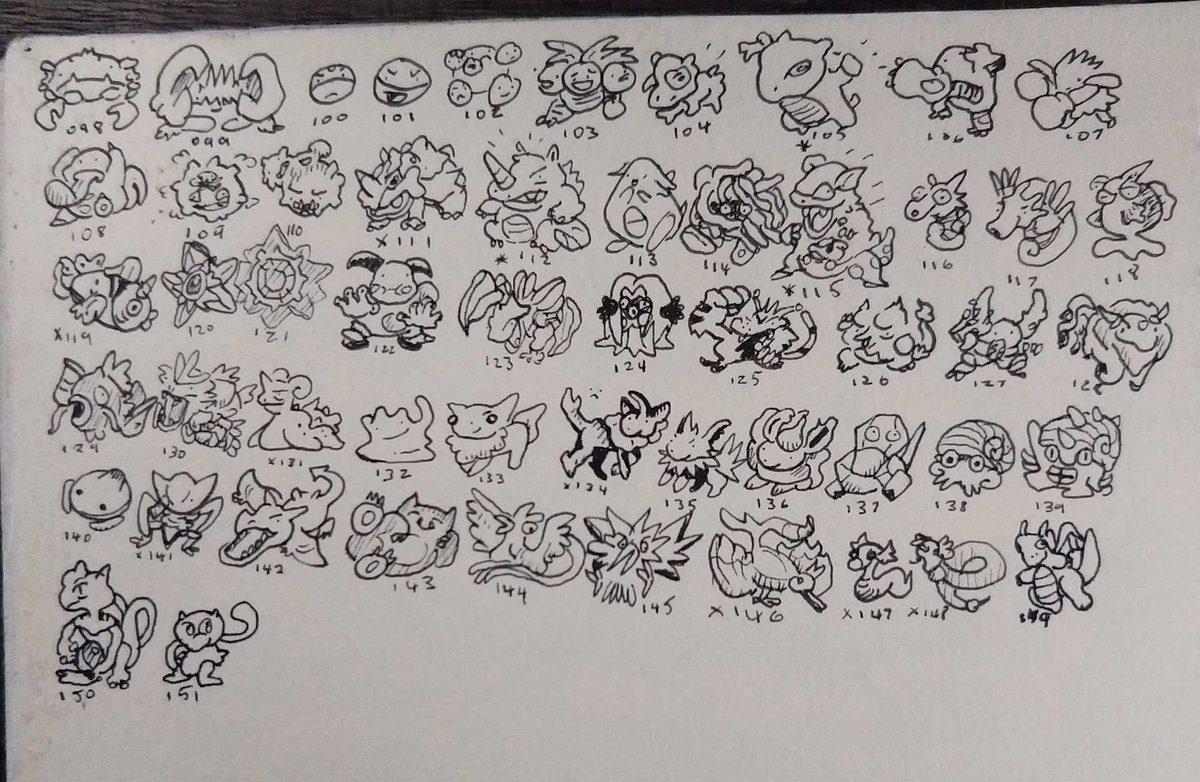 moegeemoe's tweet photo. Forgot I hadn't finished drawing the #orginal151 #pokemon so I banged out these janky doodles of the OG sprites: https://t.co/5OElMcgNWT