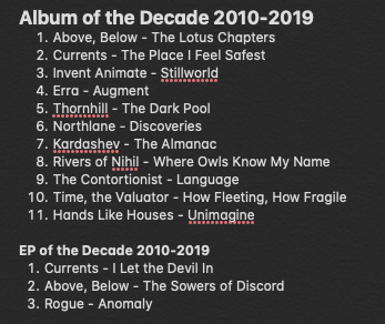 TheJohnestTree's tweet photo. My end of the year/decade rankings. It's been a blast and I'm so happy to have found a genre/community where I belong and that fills my life with purpose. Cheers to the new year/decade! https://t.co/tOgop0am4m