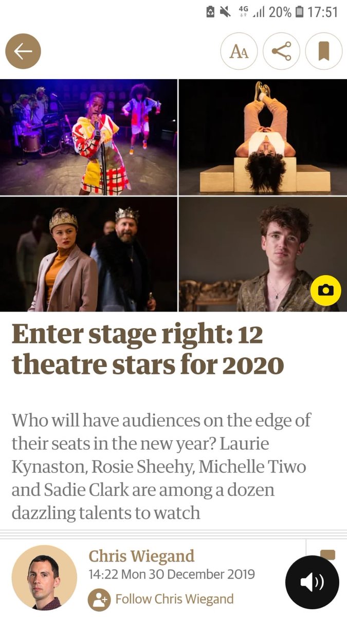 AlgorithmsPlay's tweet photo. What a lovely way to end 2019! Writer & performer of #AlgorithmsPlay @sadieleylaclark has been named one of @guardian’s 12 theatre stars for 2020. Such exciting news & they say some lovely things about the show! https://t.co/sUUKOYrYaA