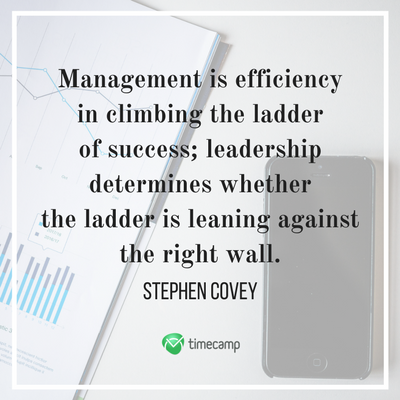 johnhall's tweet photo. "Management is efficiency in climbing the ladder of success; leadership determines whether the ladder is leaning against the right wall." - Steven Covey #leadership #success https://t.co/nkeKTdsRvt
