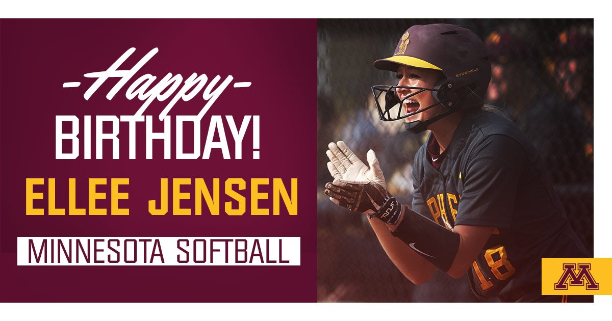 GopherSoftball's tweet photo. 2019 doesn't get to end until @ellee_jensen gets a birthday wish! Have an amazing day Ellee. We will catch ya on the field in 2020. #Gophers #SkiUMah https://t.co/0FzR2dug4l