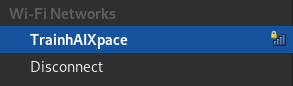 NetworkManager WLAN Übersicht mit dem WLAN "TrainhAIXspace" verbunden.