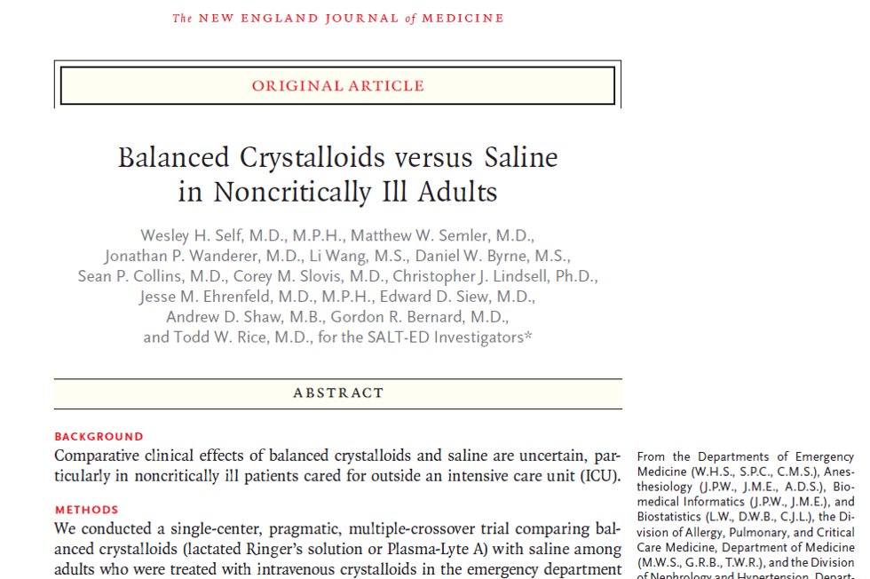 4/What is the evidence that saline is associated with renal injury?There are several studies suggesting this association. Here's one  https://bit.ly/2ZG8wbZ 