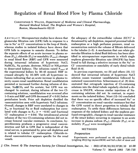 5/Because there is significantly more chloride in saline than other IV fluids, let's zoom in and see how that might affect the kidney Infusing high chloride-containing fluids into dogs decreased renal perfusion and glomerular filtration rate (GFR).  https://bit.ly/36ei7cy 