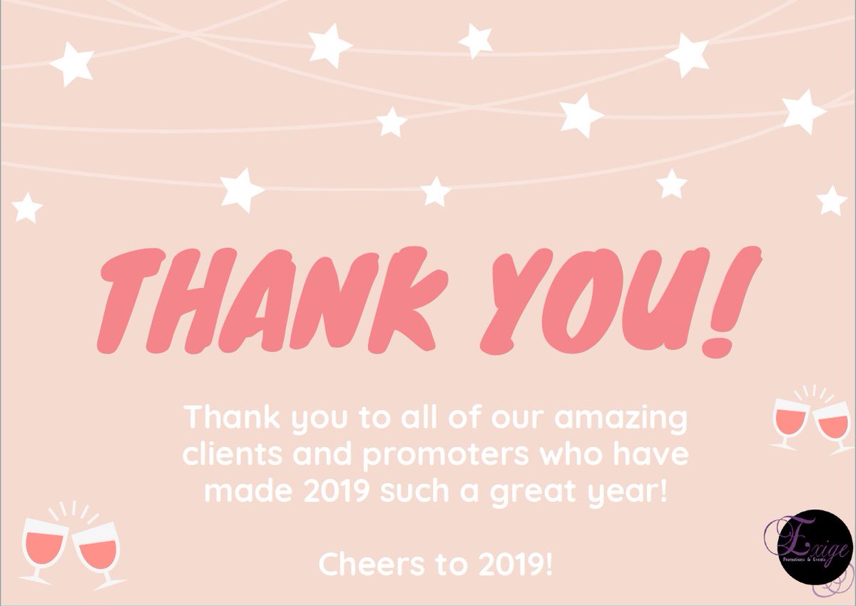 ExigePromotions's tweet photo. We couldn't have done it without you!

Thank you to all of our amazing clients and promoters who made us have such a great year at Exige!

Cheers 2019! Hello 2020 we are so looking forward to you!

#goodbye2019 #thankyou #hello2020 #bye2019 #greatyear https://t.co/eex3MWozB6