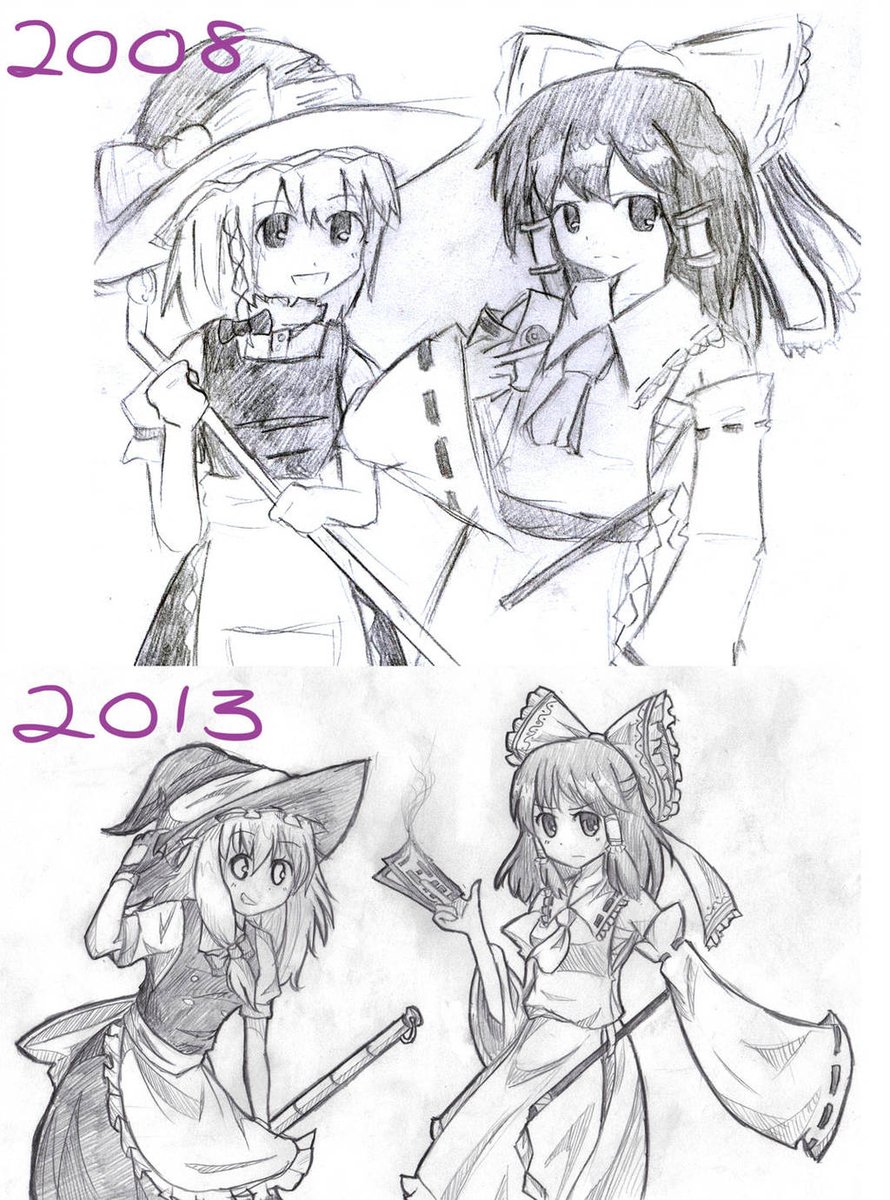 finally redrew the reimu and marisa!! 