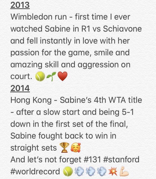 Homeboy2002's tweet photo. @sabinelisicki 
It’s hard to describe the joy of watching you play tennis, since first watching you in 2013, I’ve noted just a few of the highlights here, but as we go into the next decade, I wish you health happiness and success, both on and off court 😘
#2020 #bringiton 💪🏻🎾♥️ https://t.co/93MV4PKT5a