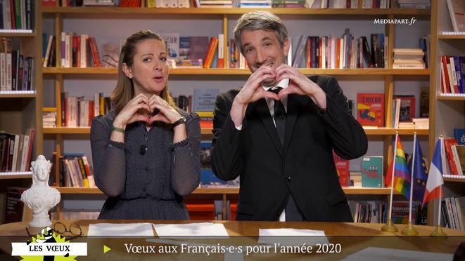 Mediapart's tweet photo. Les vœux de joie de Charline Vanhœnacker et Guillaume Meurice #Mediapart  ➡️ https://t.co/6F0BqNRXNz https://t.co/txyFvDrPSc